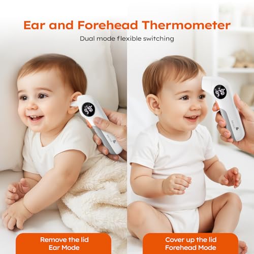 Baby Thermometer for Infants, No-Touch Forehead and Ear Thermometer with Fever Alarm, Fast Accuracy Digital Thermometer for Adults and Kids, 3 Age Modes, Object Modes
