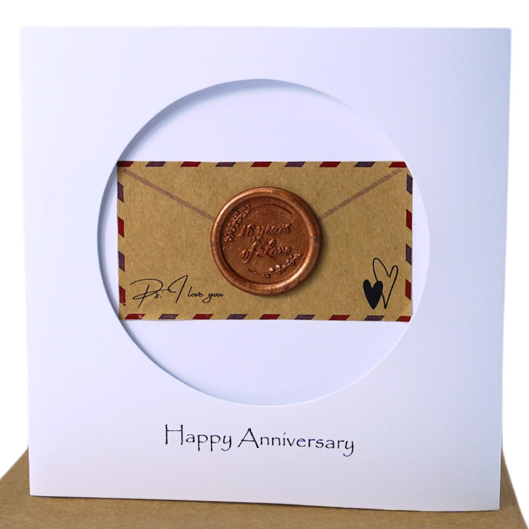 Camellia Bees 16th Wedding Anniversary Card for Wife Husband - Handmade Wax Anniversary Greeting Card for Him Her Couple - Happy 16 Years Love Card with Envelope (16th)
