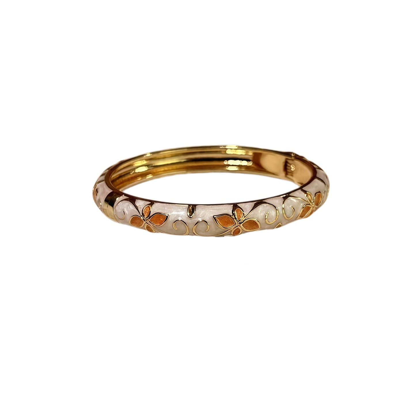 MQCEHTI Vintage Flower Cloisonne Bangle Bracelet for Women, Enamel Chunky Gold Plated Bracelets Jewelry Gifts (White Orange Flower)