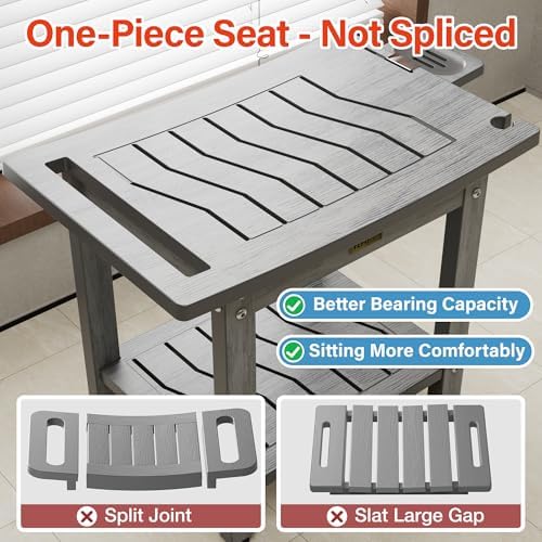 YEFU Shower Chair for Inside Shower: 21" Oversized Non-Slip Waterproof No Maintenance 500LBS Weight Capacity - Shower Bench/Stool with Shelf Handle for Bathroom/Outdoor - Easy Assemble for Adult/Gray
