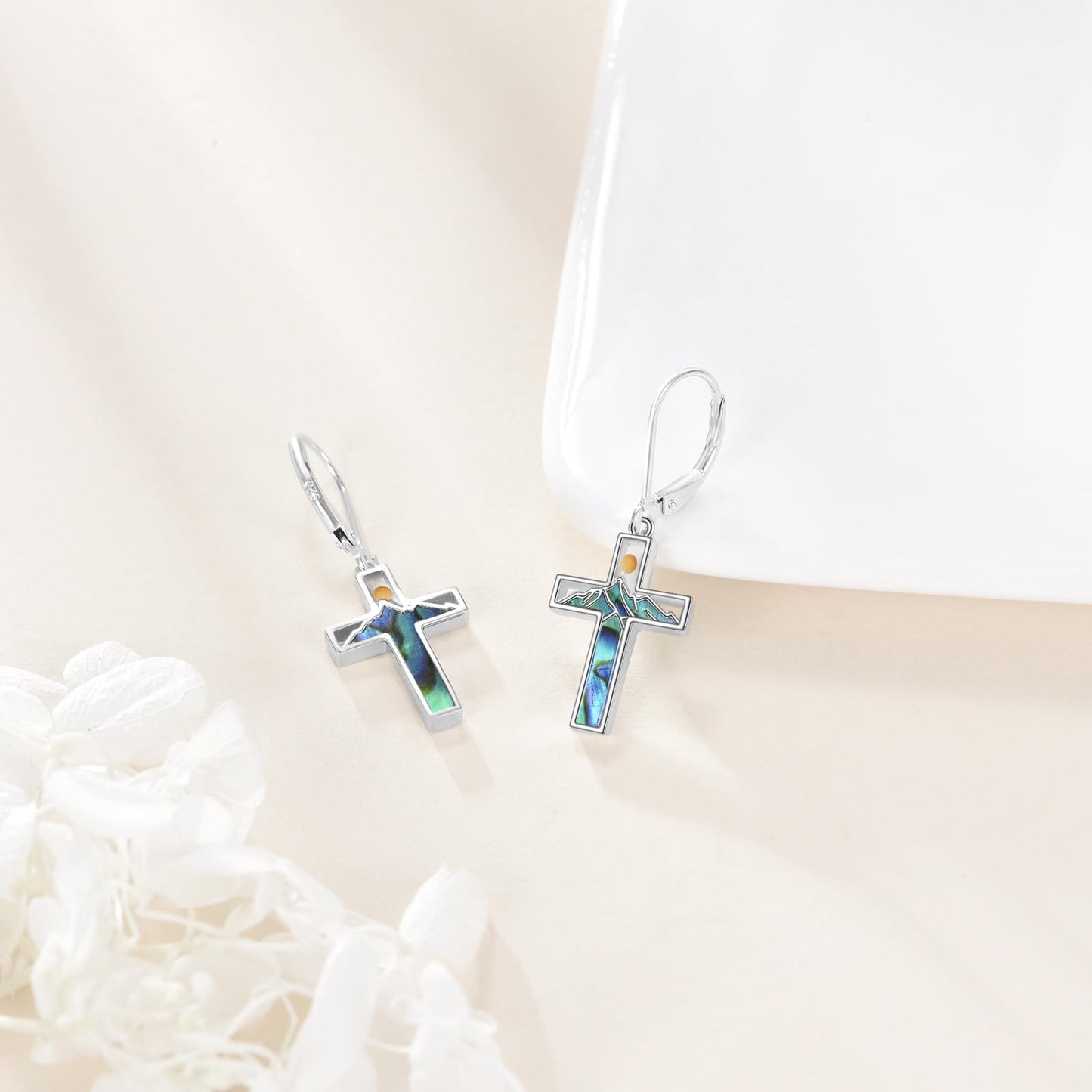 AOBOCO Cross Earrings for Women Sterling Silver Mustard Seed Mountain Dangle Earrings Christian Jewelry Mothers Day Birthday Gifts for Mom (Mustard Seed Cross)