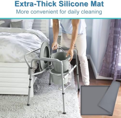 Bedside Commodes Mat Portable Bedside Toilet Mat with Raised Edge, Under Commode Chair Mat Non-Slip Recycle Commode Toilet Pad Waterproof Floor Protector, Silicone Mat for Porta Potty, 23.6"X23.6"