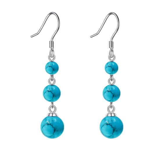 925 Sterling Silver Turquoise Dangle Earrings Three Turquoise Drop Jewelry Birthday Gifts for Women (Turquoise)