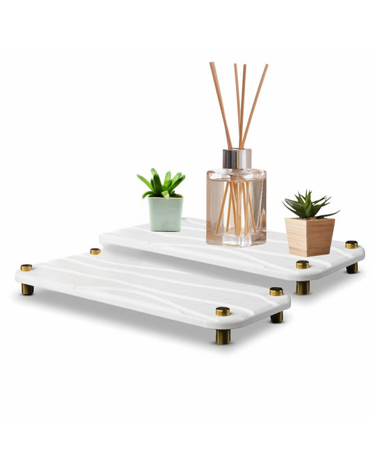 2-Piece Water Absorbing Stone Tray Set – Fast-Dry Diatomite Soap Trays for Bathroom & Kitchen Sink, Gold Finish