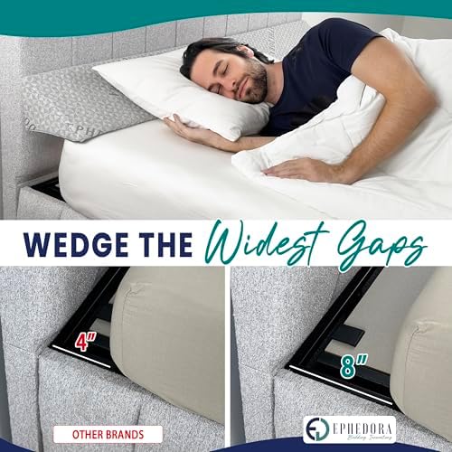 Bed Wedge Pillow for Headboard Gap Filler Queen Size - High Density Memory Foam Headboard Pillow Wedge Prevents Items Falling - Triangle Mattress Spacer with Pockets