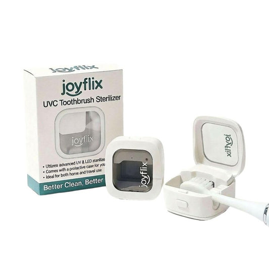 joyflix UV-C Toothbrush Sanitizer | Portable & Rechargeable | 99.9% Sanitization with Heating Function | Magnetic Mount, Travel-Friendly & Compact Design (White) (Pure White)