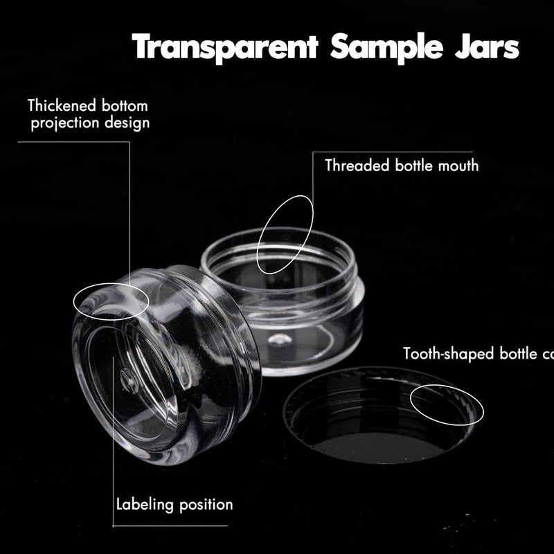 5 Gram Sample Containers With Lids, 200 Count 5ML Jars, Empty Cosmetic Jars for Glitter, Lotion, Cream, Beads - With Labels, Mini Spatulas