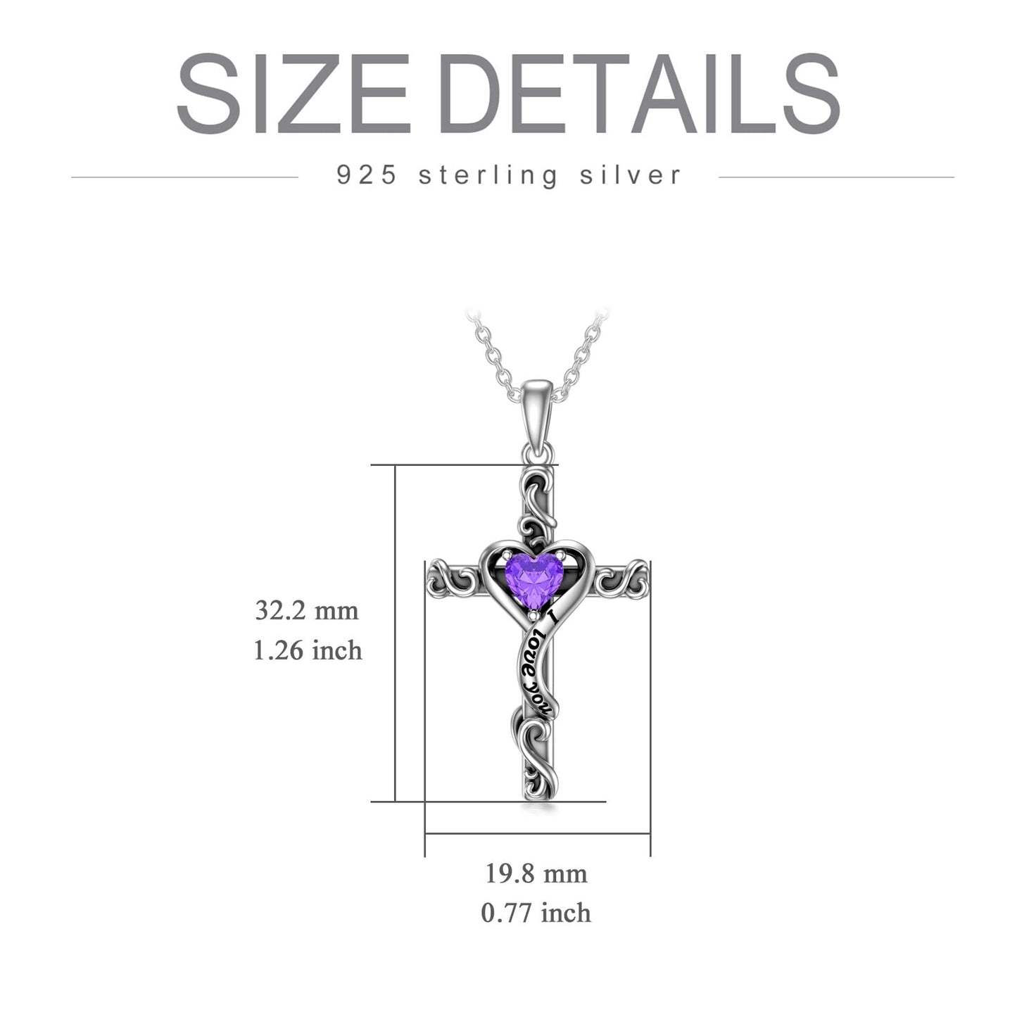 TOUPOP Amethyst Cross Necklace for Women Sterling Silver February Birthstone Cross Pendant Necklace Heart Love Jewelry for Her Girlfriend Wife Mom Anniversary Birthday Mothers Day Gifts
