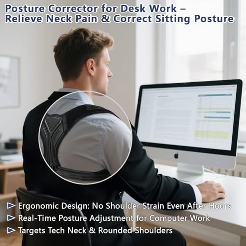 Posture Corrector for Women & Men, Adjustable Upper Back Brace with Anti-Chafing Pads for Neck/Shoulder/Back Pain Relief, Breathable Invisible Posture Brace for Office, Driving, Fitness. (Black, Small)