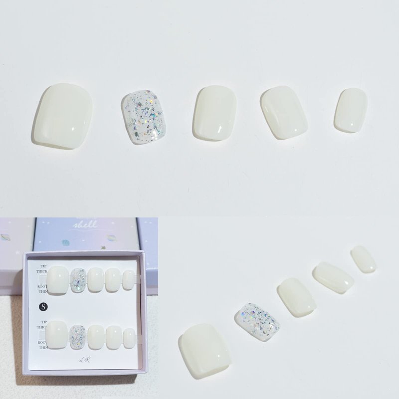 LIGHT RAIN Press on Nails - Day, 3D Luxury Reusable Seven Layers Gel UV Finish False Nails, Handmade Nail Art with Design by Licensed Manicurist, Short Square Shape, Medium Size