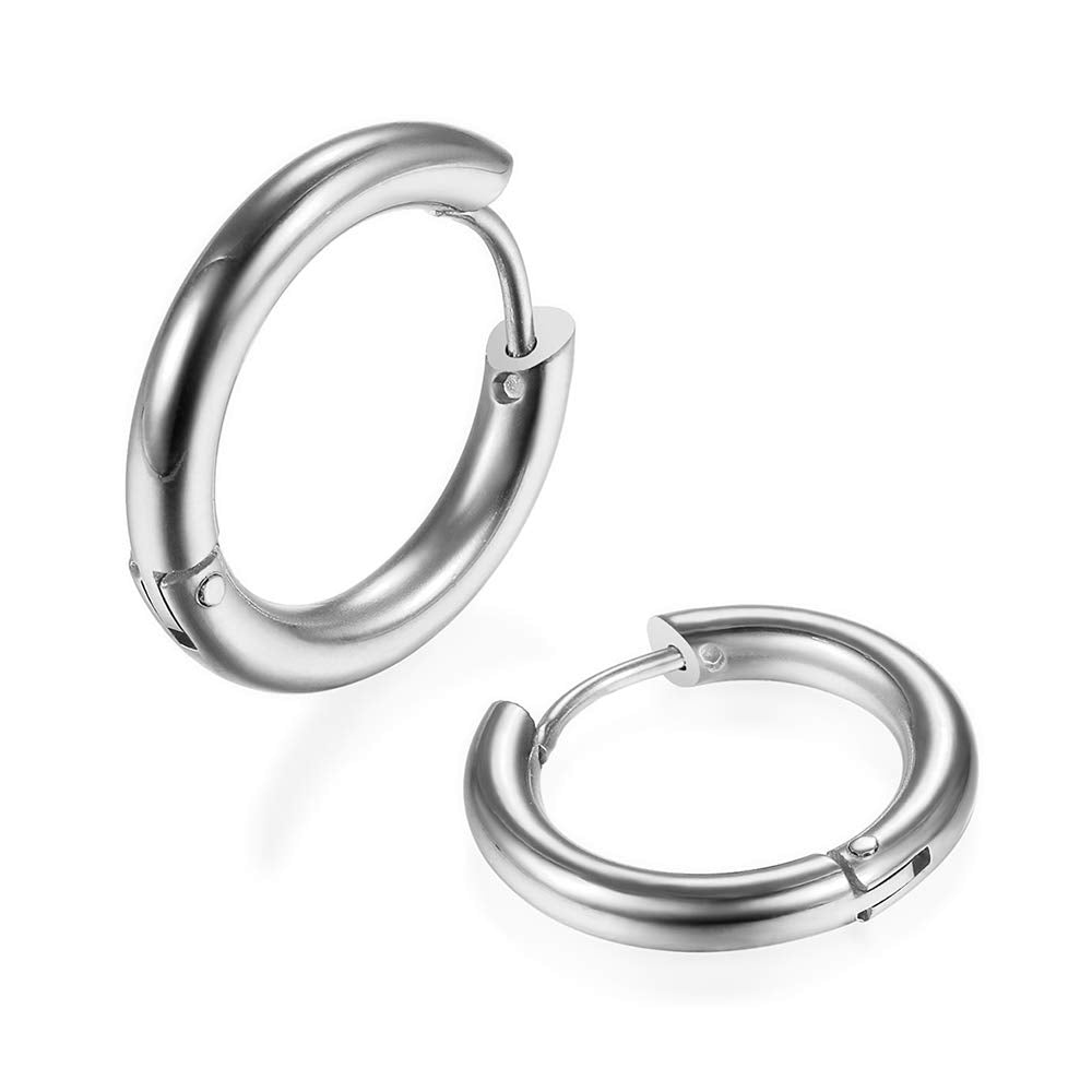 Gabry&jwl 316L Surgical Stainless Steel Huggie Hoop Earrings 6mm Silver Hypoallergenic Earrings Hoop Cartilage Helix Lobes Hinged Sleeper Earrings For Men Women(A02:6mm Silver(THK 2.0mm))