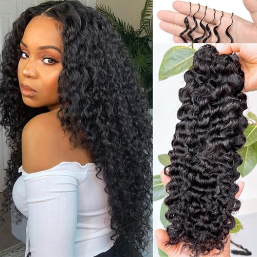 BLG Pre Looped Human Crochet Hair Knotless Pre-Separated Crochet Human Hair Extensions 22 Inch 60g Burmese Water Wave Invisible Feather Extension Real Human HairCurly Micro Link Crochet Hair