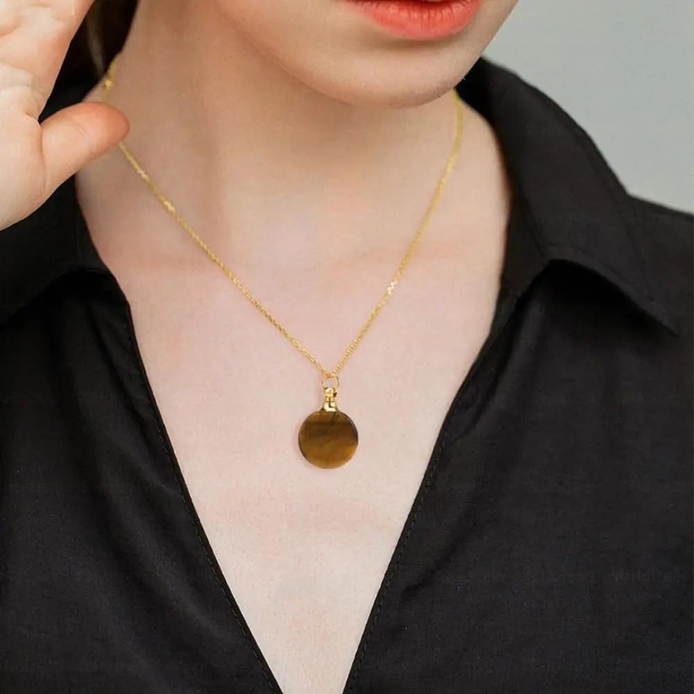 925 Sterling Silver Essential Oil Necklace For Women And Men, 14K Gold Filled Natural Stone Round Perfume Bottle Necklace, Essentials Oil Diffuser Vial Necklace (6 - Essential Oil Necklace)