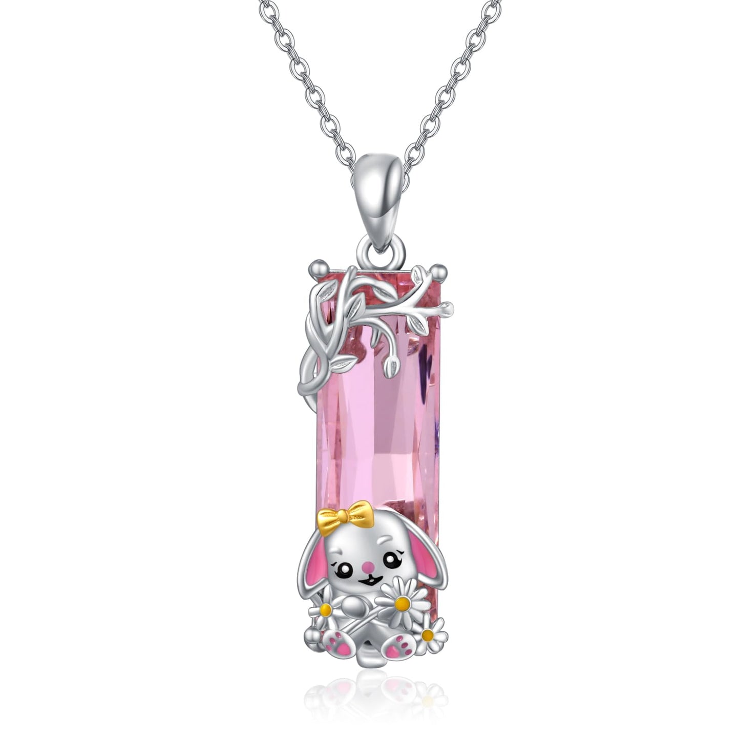 AENEAS Bunny Necklace 925 Sterling Silver Rabbit Pendant Necklace Pink Crystal Bunny Jewelry Gift for Women Wife Daughter