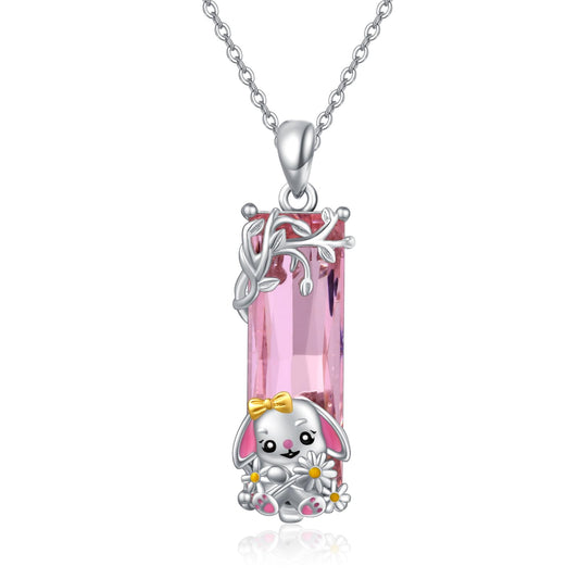 AENEAS Bunny Necklace 925 Sterling Silver Rabbit Pendant Necklace Pink Crystal Bunny Jewelry Gift for Women Wife Daughter