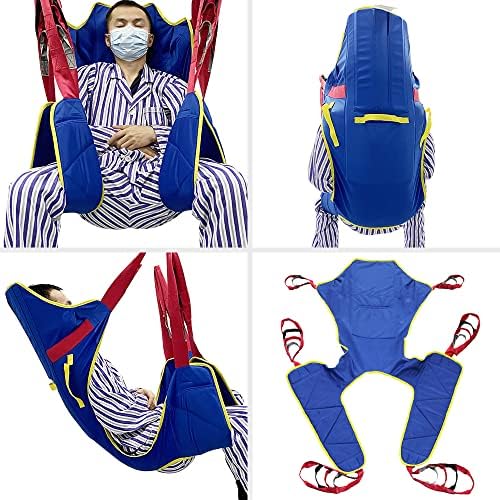 Full Body Patient Lift Sling, Head and Back Support, Toileting Transfer Slings, Split Legs with Commode Opening, 5 Handles, 6 Straps, Lifting Sling Medium Compatible with Various of Lifts