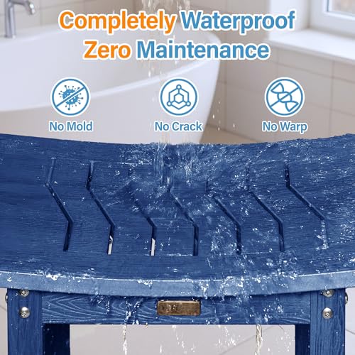 YEFU Shower Chair for Inside Shower: 21 Inch Oversized Waterproof/No Maintenance - Shower Stool with Shelf & Handle 400 LBS - Bathrooms/Outdoor - Non-Slip Easy Assemble Bench for Adult/Elderly/Navy