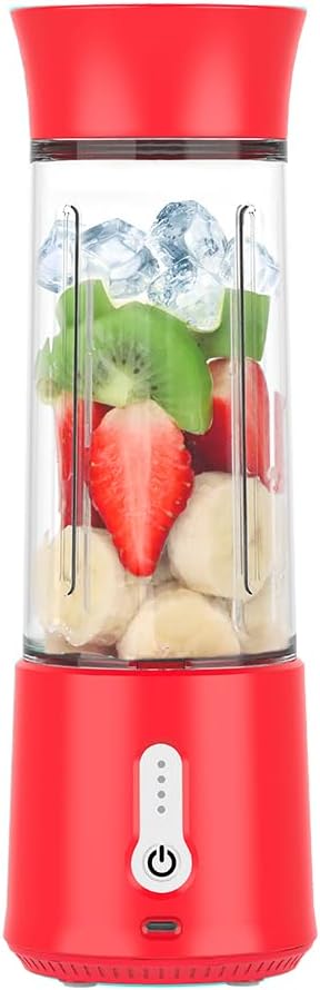 Portable Blender for Shakes and Smoothies, USB Rechargeable Personal Blender, Mini Blender with a 500ML, Strong Stainless-Steel Blades, and Powerful Motor, For Travel, Camping, Gym (Red)