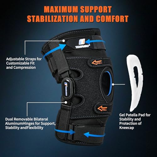 Plus Size Knee Braces for Knee Pain, Adjustable Hinged Knee Brace with Removable Side Stabilizers, Knee Brace for Men & Women with Strong Stability for Joint Pain, Arthritis, Meniscus Tear, ACL, PCL