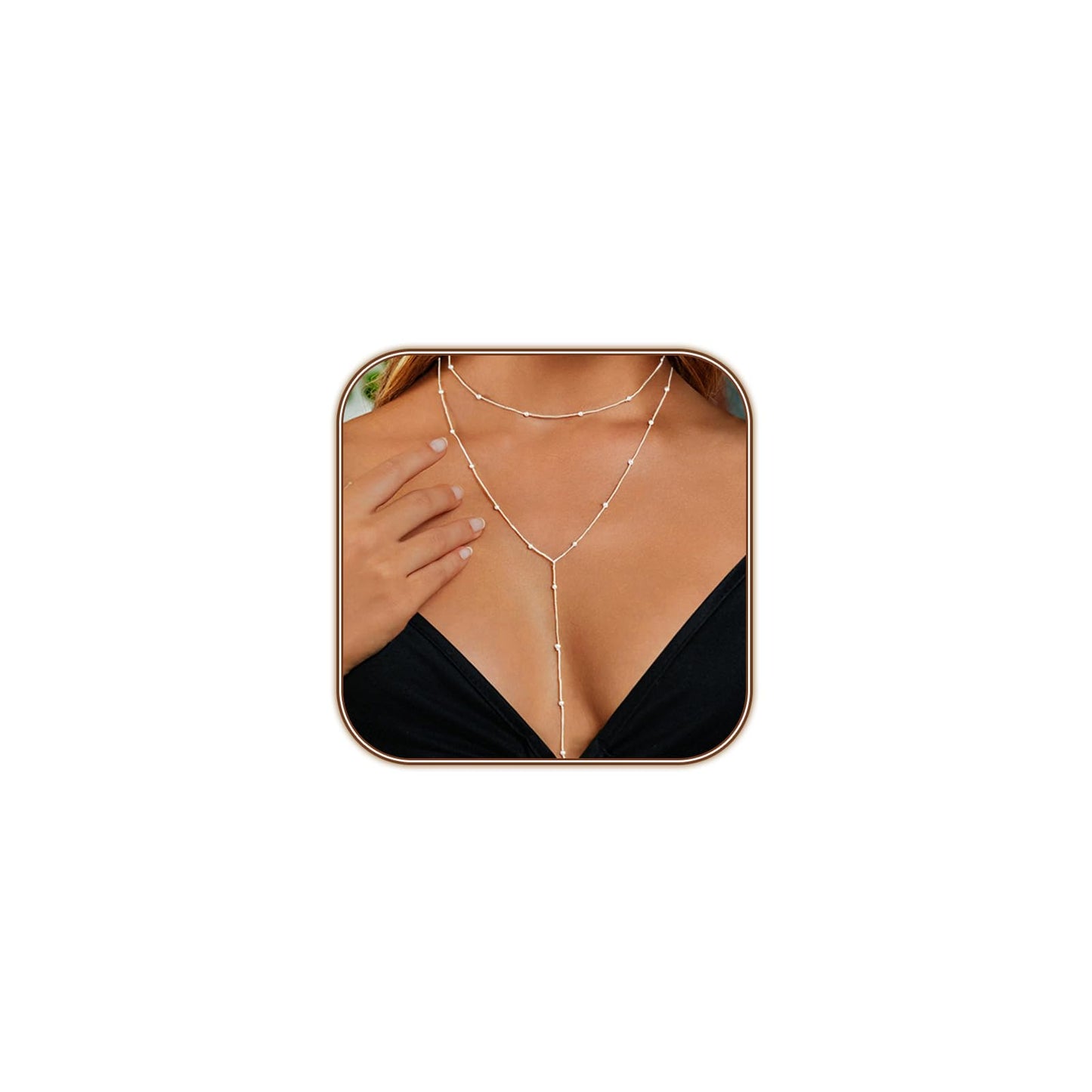 HERIER Silver Layered Necklaces for Women Dainty Silver Plated Long Necklaces for Women Trendy Simple Beaded Lariat Necklace Silver Jewelry Gifts