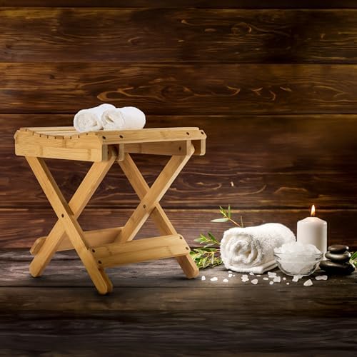 Sorbus Foldable Shower Stool – Bamboo Foot Rest & Shaving Stool for Inside Shower – Portable Step Stool, Folding Shower Bench, Wooden Sauna Chair, Bathtub Foot Rest – 11" x 10.75" x 12" (Bamboo)