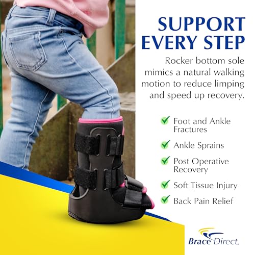 Brace Direct Kids Medical Walking Boot – Pediatric Fracture Boot for Broken Foot, Ankle Sprain & Post-Op, Pink (Small, up to US Kids 8.5K)