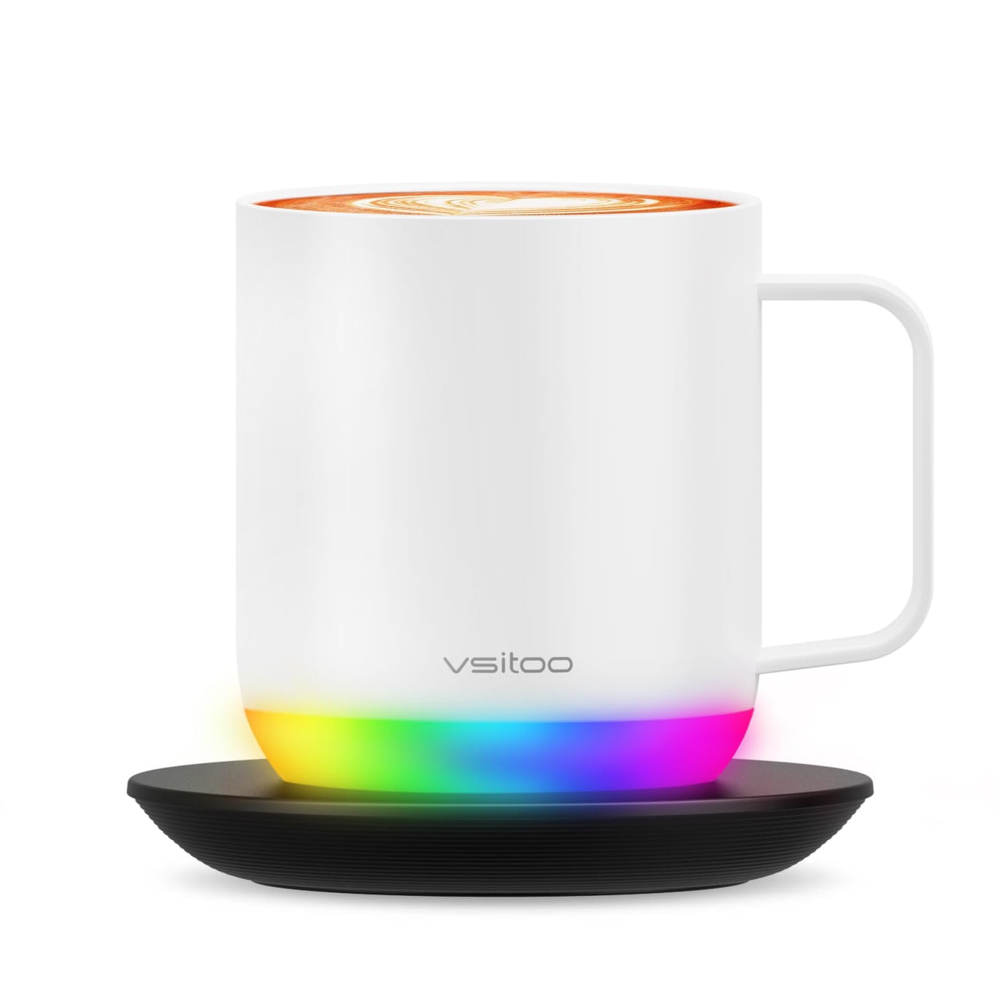 Vsitoo S6 Plus Smart Coffee Mug, 12oz,Temperature Controlled Mug & Electric Coffee Mug with Music Sync Lights，Auto-Sensing AI Heats Drinks to 120-150°F Hands-Free. Ideal for Home/Office/Gifts - White