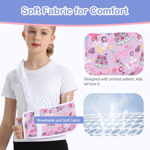 Kids Arm Sling for Broken Arm Torn Rotator Cuff Shoulder Elbow Wrist injury Printed Pediatric Child Toddler Brace Support for Children Girls with Cute Princess (Small)