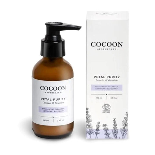 COCOON APOTHECARY 3.3 fl oz Petal Purity Exfoliating Cleanser, Ecocert Cosmos Natural | Gentle Exfoliating Face Cleanser For Dry/Normal Skin, Purify, Coconut Oil, Almond Oil, Lavender, Geranium