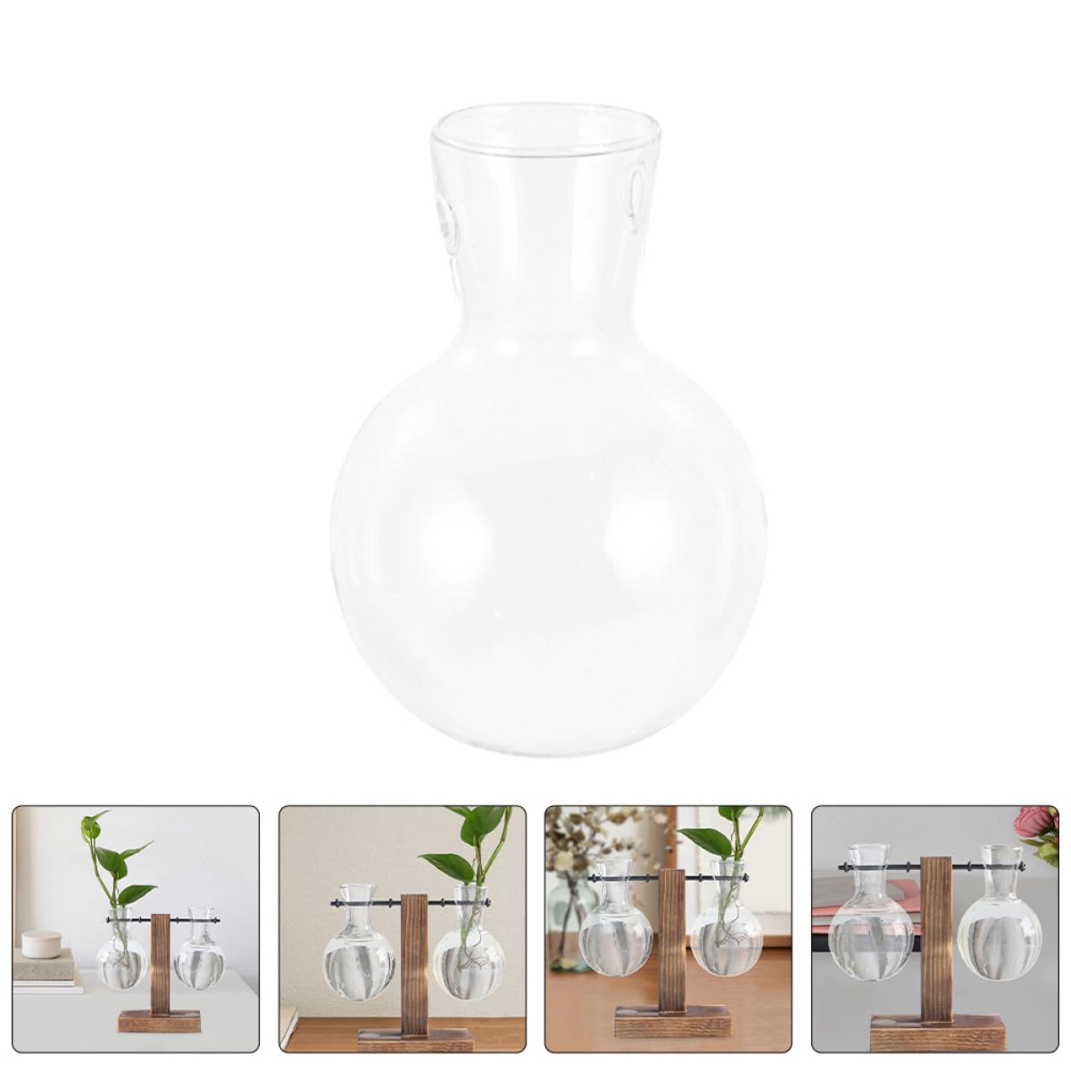 ULTECHNOVO 3pcs High Borosilicate Glass Hydroponic Plant Containers with Wooden Stand, Terrarium Holders for Home Decor and Indoor Propagation