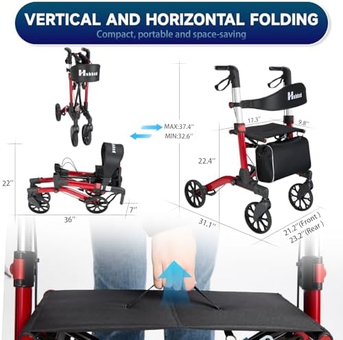 Walkers for Seniors with Seat Foldable, Rollator Walker with 4 Wheels, Narrow Rolling Walker with Brakes