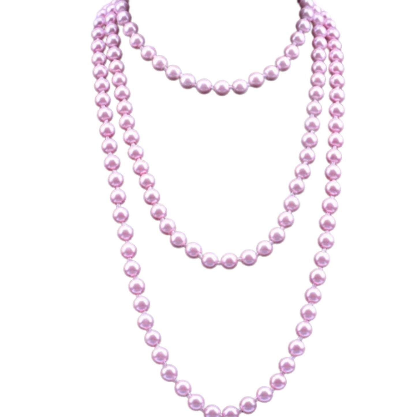 KIFEDSLJ 1920s Long Pink Pearl Necklace - 59" x 8mm Imitation Pearls - Art Deco Gatsby Costume Jewelry for Women's Theme Parties