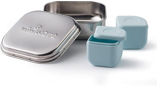 Miniware GrowBento Box and 2 Silipods | Stainless Steel food grade silicone bento containers - Bento Lunch Box for Kids and Silicone Storage Containers | Bento Box for Kids (Steel+ Aqua)