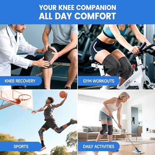 Compression Knee Brace for Women Men 2 Pack Compression Knee Sleeve Knee Brace for Knee Pain Arthritis Meniscus Tear Knee Support for Running Workout Wrestling Weightlifting Sport Athletics Black XL