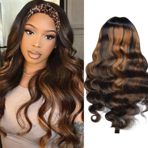 Headband Wig Human Hair Body Wave Headband Wigs for Black Women human hair 1b/30 color Wear and Go Glueless Wig 100% Brazilian Virgin Human Hair Headband wig 150% Density(20inch)