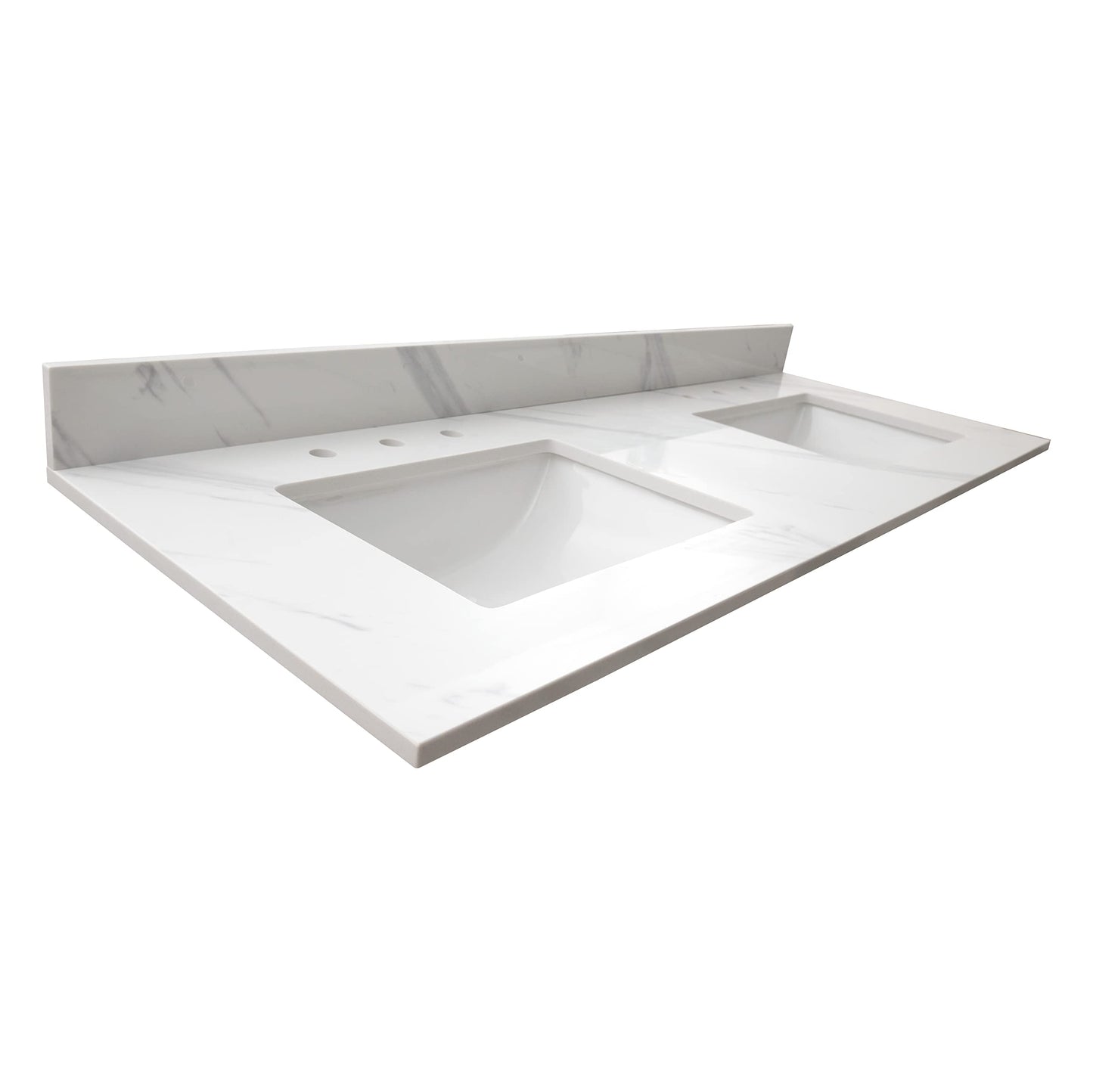MSI Calacatta Lumas Vanity Top with Under Mount Rectangle Double Bowl Ceramic Sinks, Engineered Marble Stone, 4" CC Faucet Holes, 61"X22"