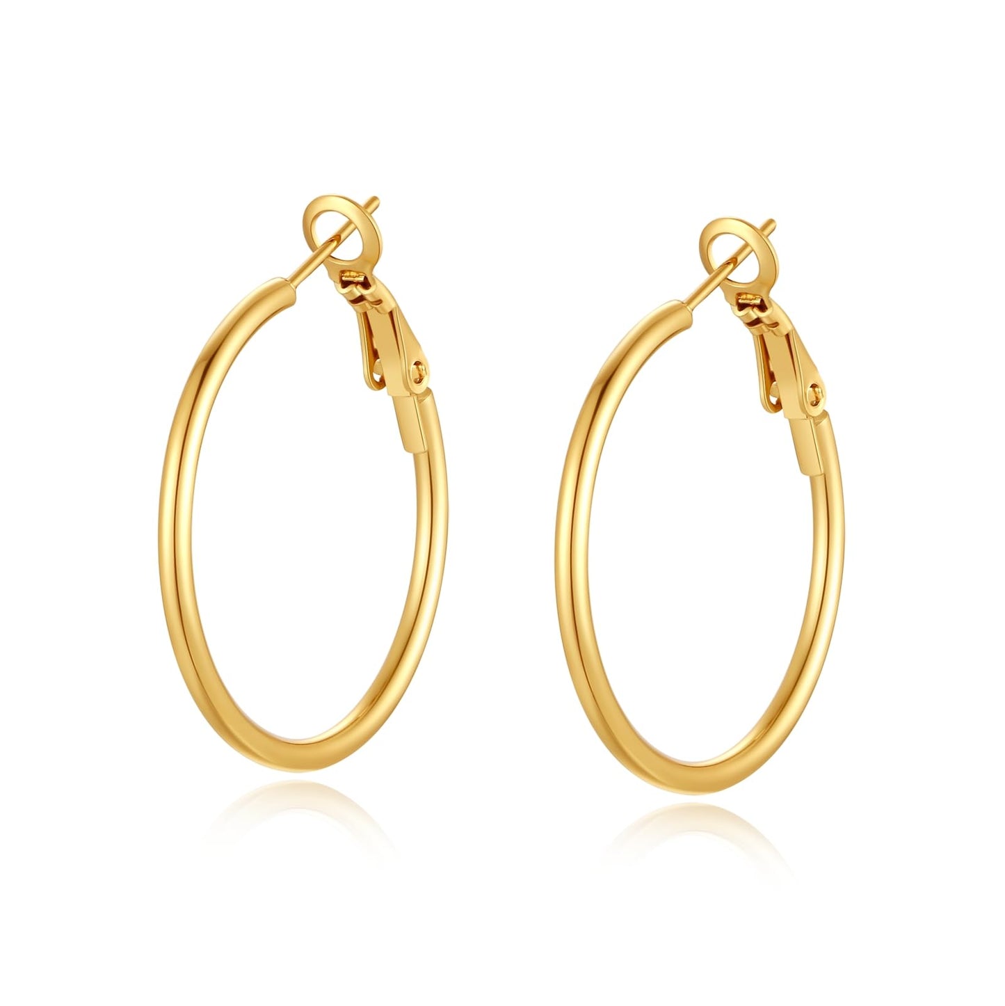 PICKBEAU Gold Dangle Hoop Earrings for Women, 14K Gold Plated Stainless Steel Earrings Drop Hypoallergenic Hoops Earrings(30mm)