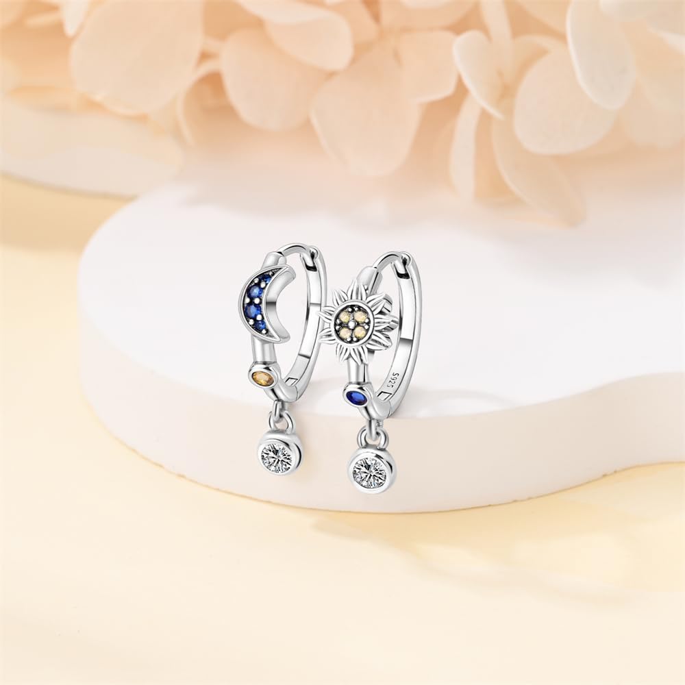 Cycuff 925 Sterling Silver Hoop Earrings Colorful Cubic Zirconia Jewelry Drop Earrings for Women Set Earring Presents for Her