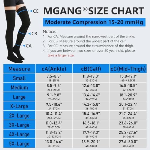 MGANG Medical 15-20 mmHg Compression Stockings for Women & Men, Pair, Thigh High Graduated Compression Socks, Closed Toe, Opaque, Support for Varicose Veins, Edema, DVT, Swelling, Flight, Beige 5XL