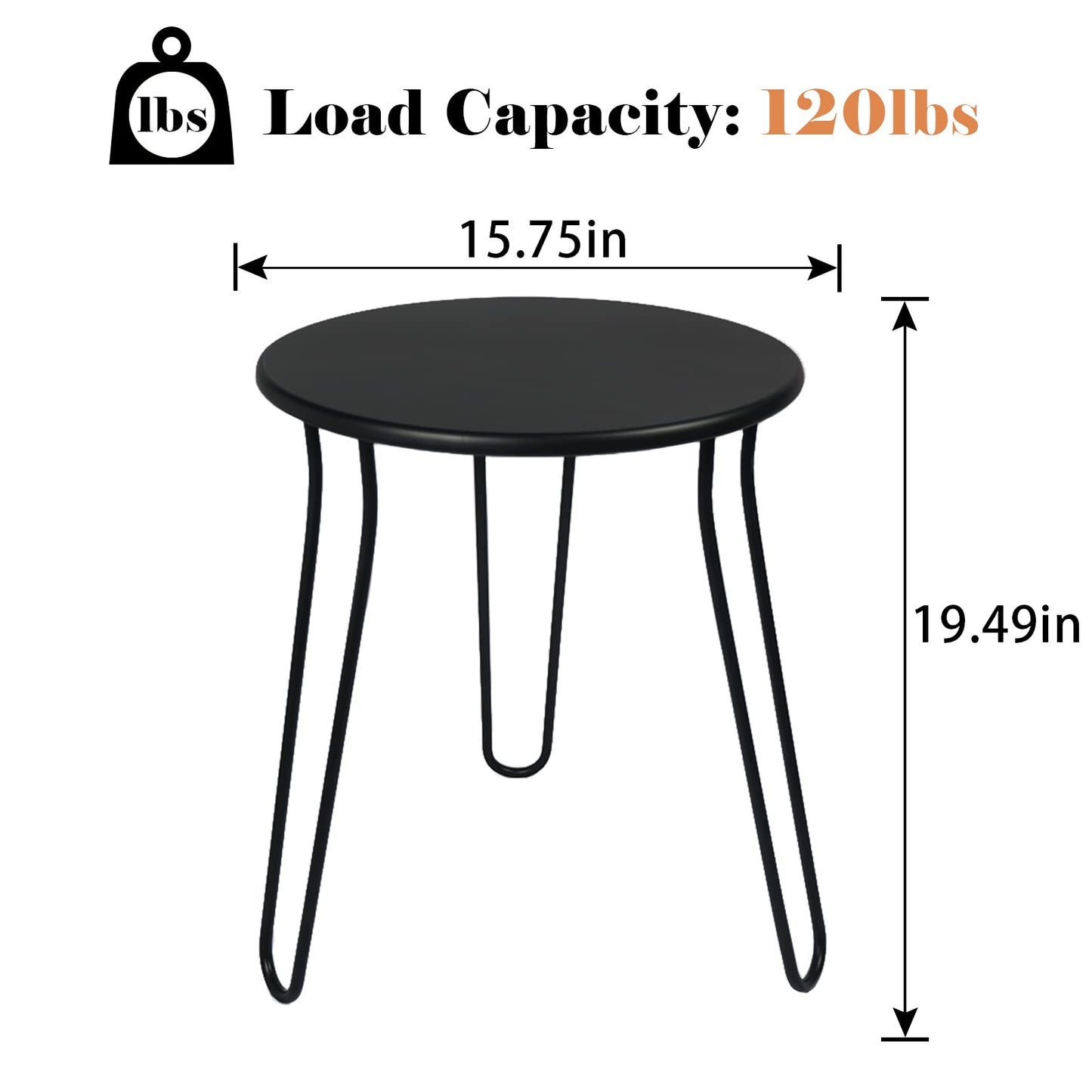 NAISQAQ Small Patio Side Table, Weather Resistant Anti-Rust Outdoor Metal Patio Round End Table, Outdoor End Table for Garden, Porch, Balcony, Yard, (Black)