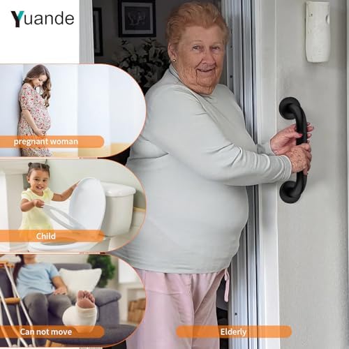 4 Pack 12 Inch Shower Grab Bar, YuanDe Matte Black Bathroom Grab Bar Handle w/Anti-Slip Knurled Grip, Stainless Steel Bath Balance Bar, 1.25" Diameter Safety Hand Rail Support,Handicap Injury Elderly