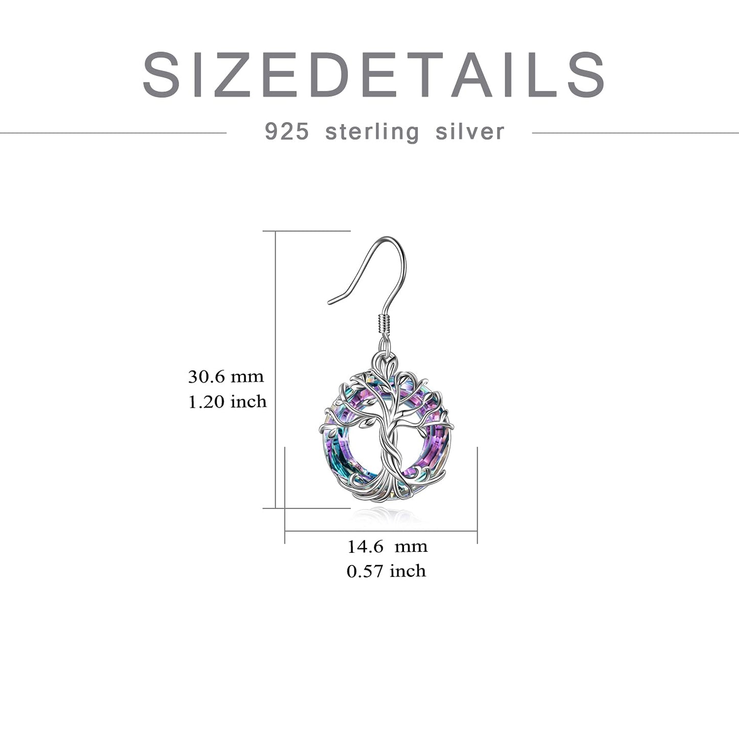 TOUPOP Tree of Life Earrings for Women Sterling Silver Family Tree Drop Dangle Earrings Purple Circle Crystal Jewelry Birthday Mothers Day Gifts for Women Mom Her