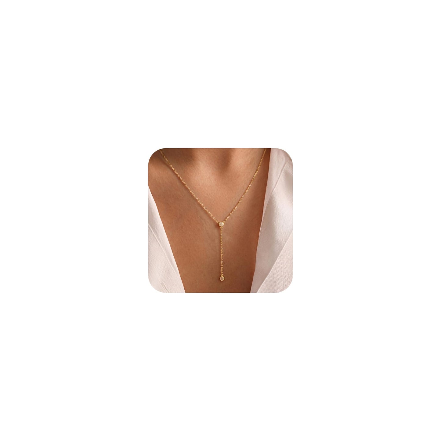 Tewiky Lariat Necklace for Women, Dainty Gold Long Necklaces 14k Gold Plated Heart Pearl CZ Teardrop Pendant Necklace Simple Drop Necklace Trendy Y Necklace Fashion Jewelry for Women