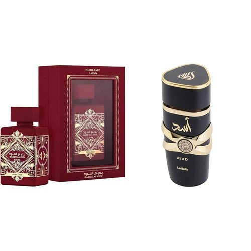 Lattafa Badee Al Oud Sublime Eau de Parfum Spray, Asad Eau de Parfum Spray Bundle, 3.4 Ounce Each