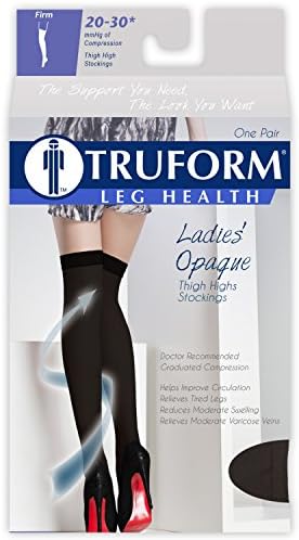 Truform Women's Compression Stockings, 20-30 mmHg, Thigh High Length, Closed Toe, Opaque, Black, Medium