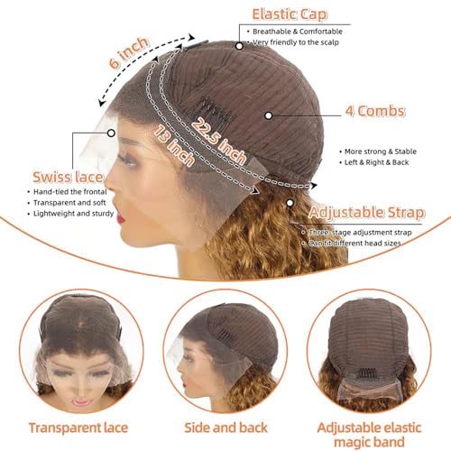200 Density 13x6 Deep Wave HD Transparent Honey Blonde Ombre Lace Front Wigs 100% Human Hair Pre Plucked 4/27 Highlight Jerry Curly Wet And Wavy Human Hair Wigs For Black Women With Baby Hair 26 inch