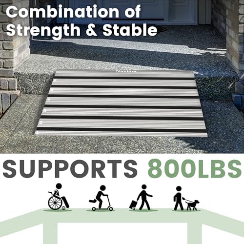 3" Rise Door Threshold Ramp with Updated Fixable Screws, Stable Portable Wheelchair Ramp for Home Steps, Aluminum Door Entry Ramps for Scooters, Power Chairs, Walkers, 800LBS Load Capacity