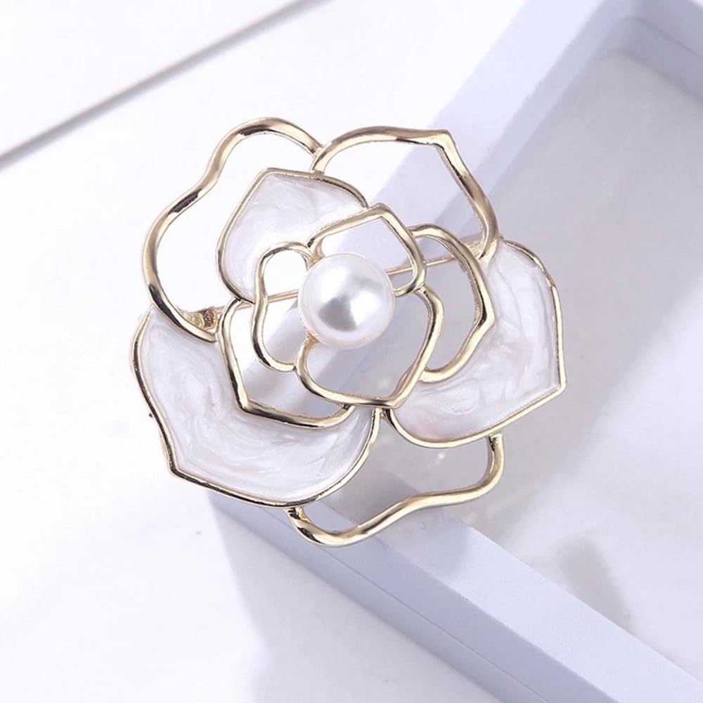 IvoryHaid Pearl Flower Brooch,elegant rose flower brooch pin,Brooches and Pins for Women,Exquisite Gold，Plated Design with Premium Pearl, Perfect for Daily & Special Occasions