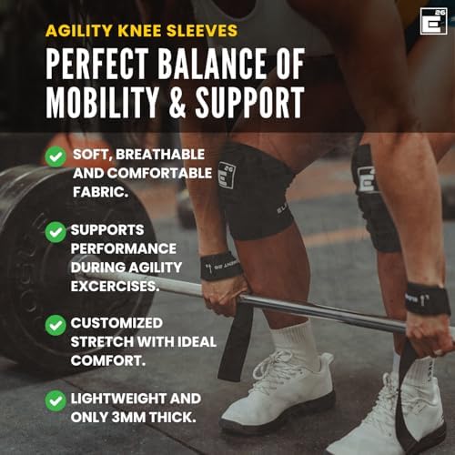 Element 26 Agility Knee Compression Sleeve - 1 Pair (3mm) Compression Knee Sleeve - Knee Support for Working Out - Running & Weight Lifting Knee Sleeves | For Men & Women (Small, Black)