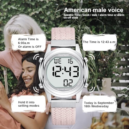 Digital Talking Watch for Ladies with American Accent Voice LCD Big Numbers Watch for Visually impaired, Elderly or Blind People